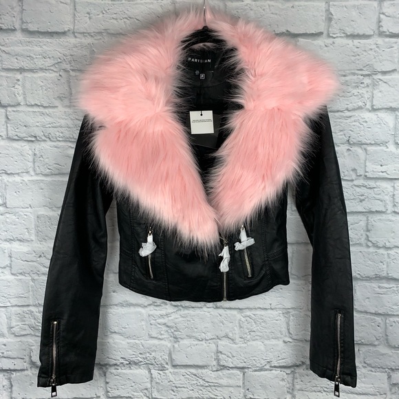 🎉HP Demi Pink FauxFur Collar Vegan Leather Jacket - Picture 3 of 7